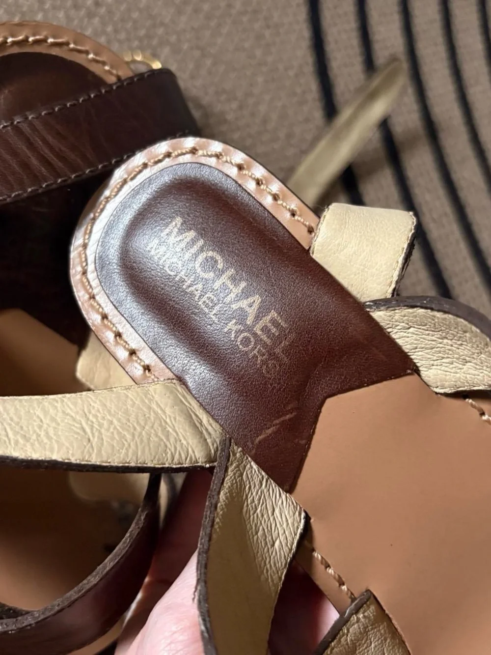 Michael Kors Brown Leather Strappy Block Heel Sandals